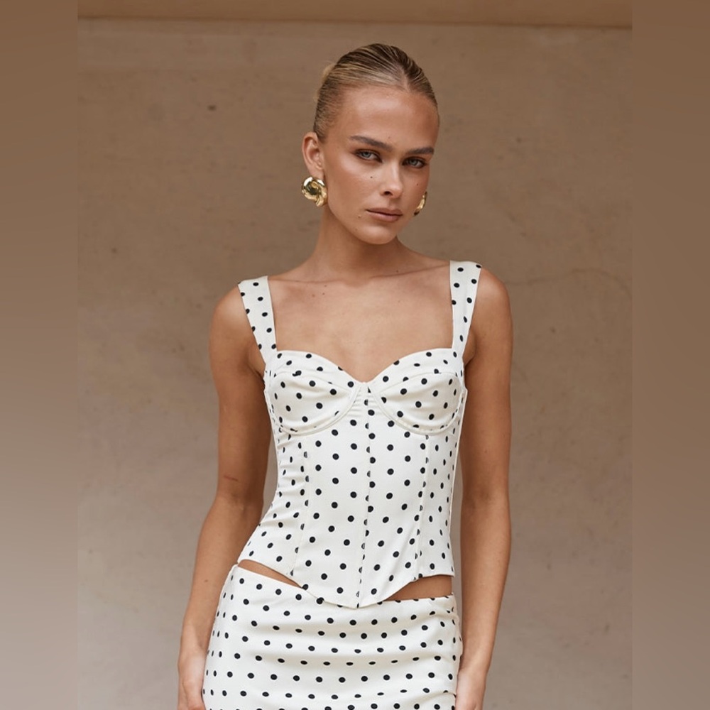 Runaway The Label Karlita Bustier Top Ivory Polka Dot Size XS NWT